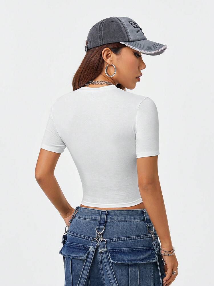 Street Cool All-Match Women's Slim Fit T-Shirt With Pixelated Fruit Cherry Print, Spring And Summer