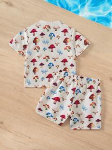 Young Boy Summer Beach Pool Mushroom Printed Swimwear Set - Multicolor - View 2