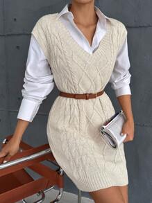 EURMUSE Solid Color Fashionable Knitted Top Dress With Twisted V-Neck - Khaki - View 6