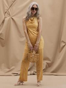 SHEIN LUNE 女士简约日常无袖连体裤 - 黃色 - 查看 6