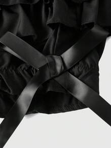 ROMWE Goth 哥特式女孩可爱三层褶边下摆南瓜短裤带蝴蝶结装饰，适合女士、学校