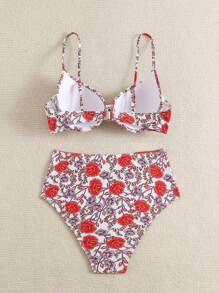 SHEIN Swim Women's Summer Beach Floral Print Sexy Bikini Set (Random Print) - Multicolor - View 6