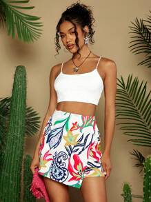 SHEIN VCAY 女士夏季印花休閒短褲，適合度假穿著