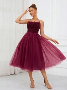 SHEIN Belle Váy thời trang nữ màu đỏ tía, váy dự tiệc cưới, váy dạ hội - Màu Đỏ Sâu - Xem 1