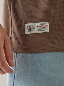 Manfinity VCAY Men's Loose Knitted Short Sleeve Polo Shirt With English Printed Pattern, College Style,Back To School - Multicolor - View 3