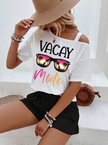 GlowEve Ensemble t-shirt à manches courtes et short pour femmes avec impression d'arbres de coco, style de vacances scénique en bord de mer - Noir et Blanc - Voir 4