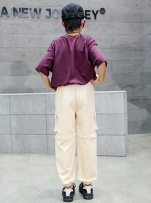 Tween Boy Zipper Design Pocket Decor Casual Daily Wear Pants - Khaki - View 2