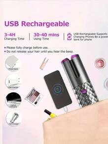 自動捲髮器，無線自動捲髮器，帶有6種溫度和定時器的陶瓷旋轉捲髮器，便攜式可充電捲髮棒，自動關機，快速加熱捲髮器，適用於造型 - 灰色 - 查看 7