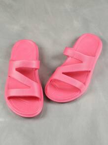 Sandalias de plástico para mujer, ligeras para el verano, anti-deslizantes, resistentes al desgaste y para usar en el baño - Rosa Fucsia - Ver 7
