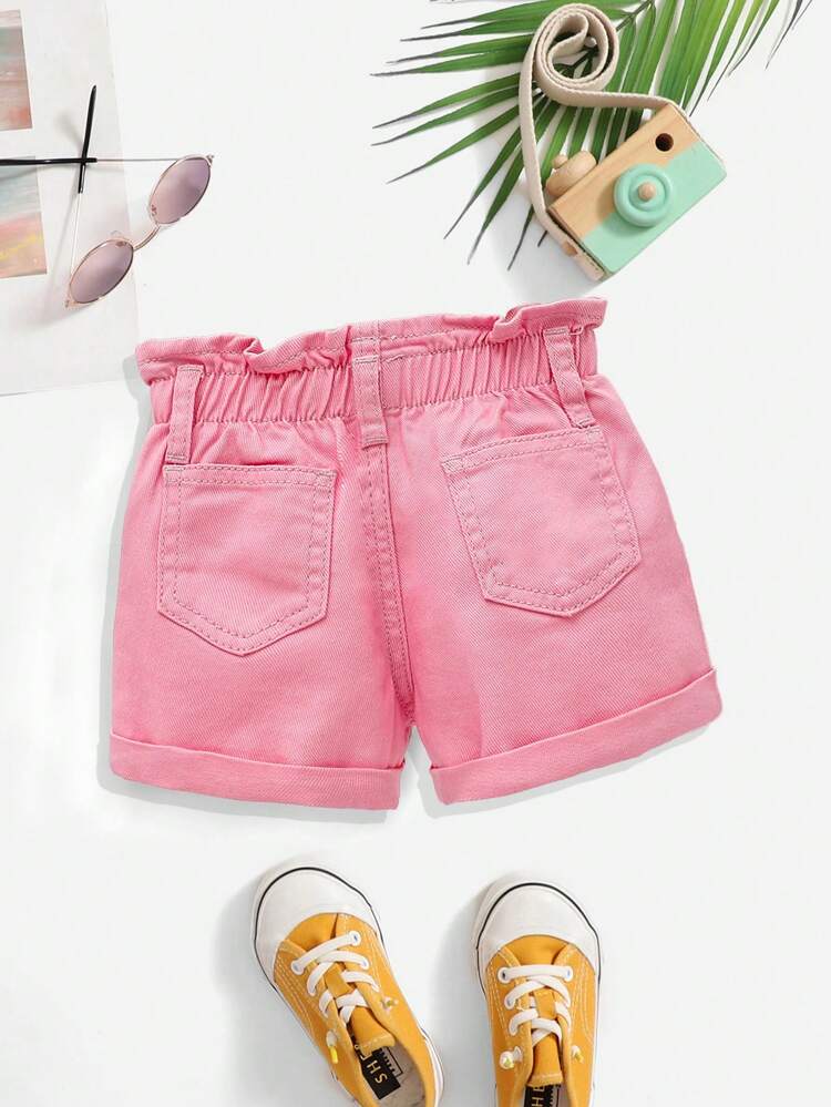 Baby Girl Denim Shorts, Washed Casual Ruffle Hem With Stars Pattern