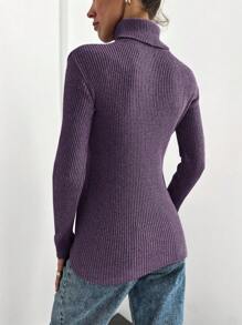 SHEIN Cottnline Women'S Slim Fit Turtleneck Sweater - Purple - View 2