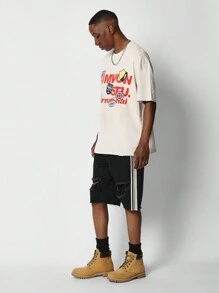 SUMWON Washed Tee With Front Graphic Print - Apricot - View 4