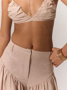 Summer Vacation Leisure Solid Color Wide-Legged Maxi Pants Spring Summer Boho Ibiza Fall, Autumn, Winter, Back To School Party - Apricot - View 5