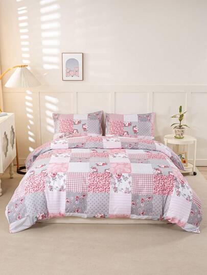 3pcs/Set Floral Pattern Duvet Cover Set(1 Duvet Cover & 2 Pillowcase)Soft And Skin-Friendly Duvet Cover Bedding Set For Home, All Season Bed Sheets Set