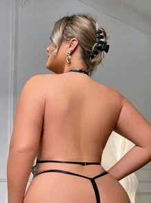 Classic Sexy Body transparente para mujeres de talla grande con copas de encaje y entrepierna abierta para lencería sexy