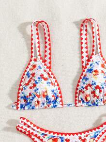 SHEIN Swim Conjunto de bikini sexy para mujeres con estampado floral de vacaciones, estampado al azar - Multicolor - Ver 5
