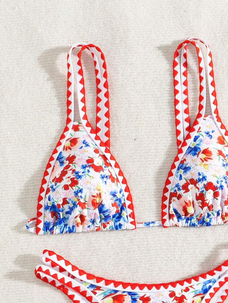 Women's Holiday Floral Print Sexy Bikini Set, Random Print,Summer Beach