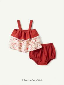 Cozy Pixies Baby Girl Colorful Floral Pattern Color Block Tank Top And Solid Bud Shorts 2-Piece Set - Redwood - View 9