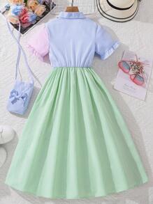 Sparklyn Tween Girl Casual Cute Academy Style Color Block Striped Patchwork Small Bag Dress - Multicolor - View 2