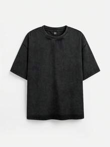 Manfinity VCAY Men's Snowwash Printed Loose Knit Short Sleeve T-Shirt With English Letter Pattern, Summer