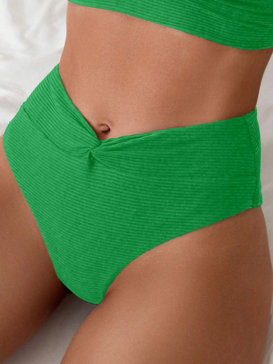 Đáy bikini xoắn màu trơn đi biển mùa hè - màu xanh lá - Xem 1