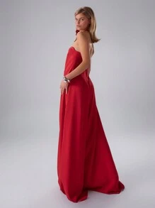 MUSERA 编织抹胸超阔腿连体裤性感夜店春夏度假装 - 酒紅色 - 查看 2