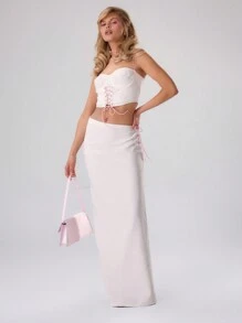 MUSERA Lace Up Front Strappy Corset Cami TopVacation Spring Summer Festival Holiday - Beige - View 3