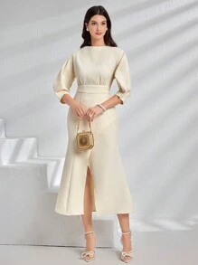 Modelyn Váy xẻ eo thanh lịch mùa hè dành cho nữ - Màu be - Xem 6