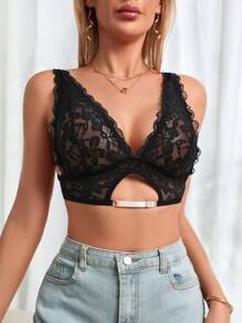 Sujetador de encaje de unicolor de moda para mujer, lencería