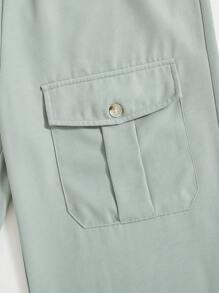 SHEIN 春季夏季青少年男孩實用款休閒褲，裝飾口袋設計 - 綠色 - 查看 5