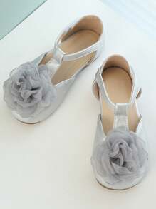 Children's Soft Non-Slip Korean Style Princess Flower Flat Shoes - Silver - View 4