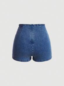 SHEIN MOD Spring Break Asymmetric Side Twist Front Denim Skort - Dark Wash - View 2
