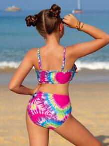 Tween Girl Printed Random Pattern Tankini Swimwear
