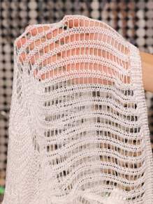 Swim EVENT Women's Summer Solid Color Crochet Beach Cover-Up Dress - White - View 6