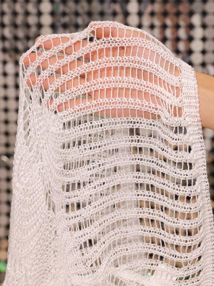 Women's Summer Solid Color Crochet Beach Cover-Up Dress
