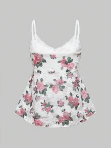 ROMWE J-Fashion Áo yếm kiểu dáng kỳ nghỉ in hoa nhiệt đới dành cho nữ - trắng - Xem 3