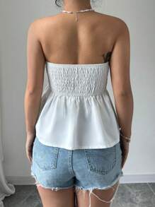 Selianne Women Solid Color Ruffle Hem Sleeveless Tube Top For Summer - White - View 2