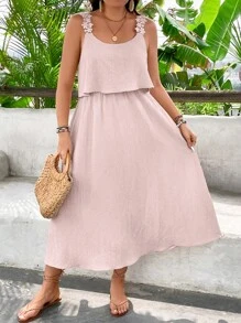 Breezaya Pure Plus Size Casual Solid Color Sleeveless Dress