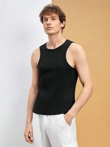Manfinity VCAY Men's 2pcs Solid Color Knitted Striped Sleeveless Regular Fit Casual Top, Suitable For Everyday Outfit In Spring And Summer
