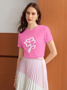 MOTF PREMIUM FLORAL PATTERN SHORT SLEEVE TEE - Hot Pink - View 4