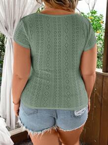 Flirla Plus Size Damska Letnia Jednolita Kolorowa Plisowana Dekolt Serduszko Rękawy Cap-Slim-Fit T-shirt