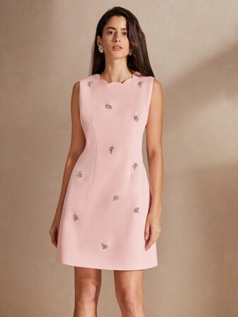 Anewsta Women's Sleeveless Round Neck Embroidery Elegant Summer Dress