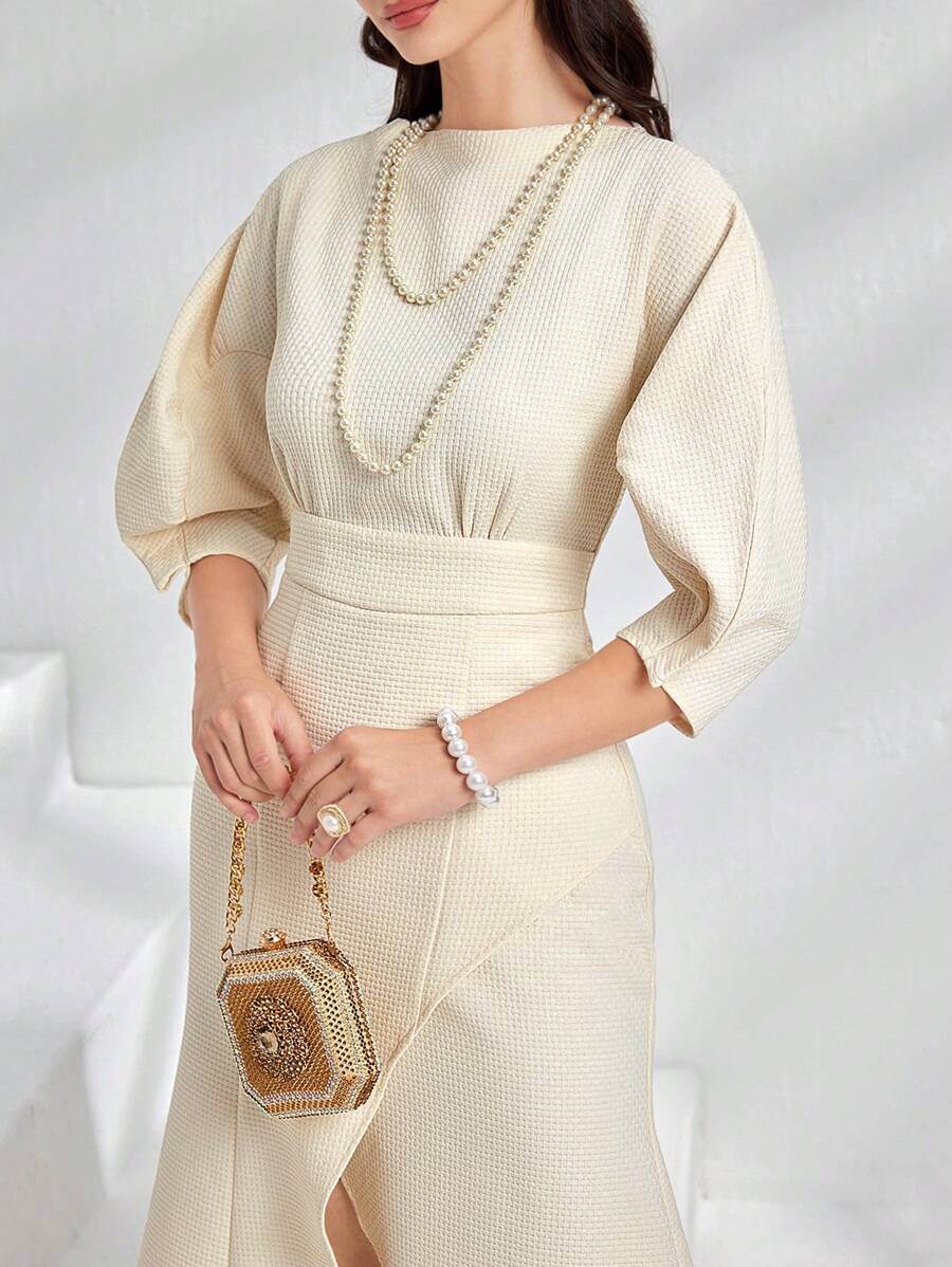Modelyn Váy xẻ eo thanh lịch mùa hè dành cho nữ - Màu be - Xem 1
