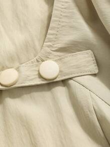 FRIFUL Women's Casual Solid Color Bishop Sleeve Dress With Ruffled Hem Sundress - Apricot - View 7