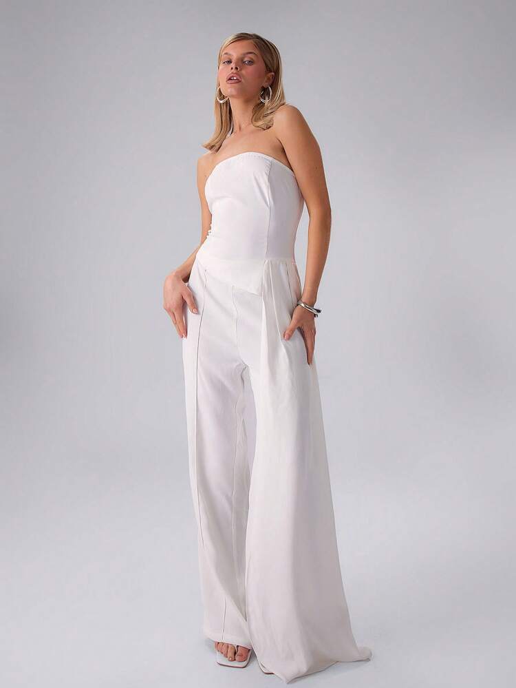 Woven Drape Side Wide Leg Jumpsuit Elegant Graduation Prom Wedding Guest Summer Spring Wedding Party Casual