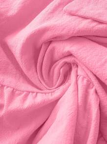 Soleia 度假女士夏季浪漫田園風橙色蝴蝶結裝飾空心泡泡紋肩帶連衣裙