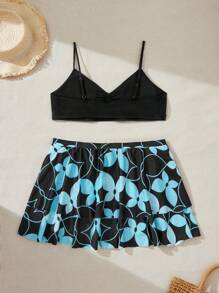 THE POWERPUFF GIRLS X SHEIN Plus Size 2pcs/Set Stretch Knit Casual Cartoon And Butterfly Print Bikini Set , Summer Beach - Multicolor - View 2