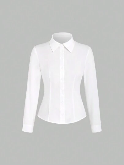 Sweetra Vår & höst Casual Enfärgad Långärmad skjorta, långärmade toppar