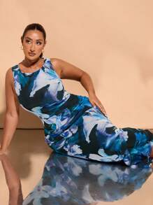 SHEIN BAE Plus Size Color Block Round Neck Sleeveless Bodycon Dress For Women, Summer - Multicolor - View 3