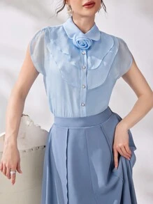 Modelyn Elegant Women's 3D Floral Decorated Top And Skirt Set